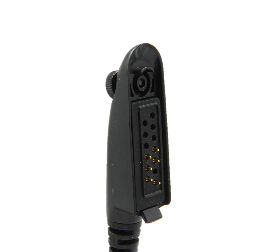 Connettore nero robusto per cuffie Clearcom ATEX/IECEx con 12 contatti dorati rettangolari e ghiera zigrinata, compatibile con TITAN. Per radio come Motorola MTP850Ex, trasmissione dati sicura in aree a rischio esplosione.