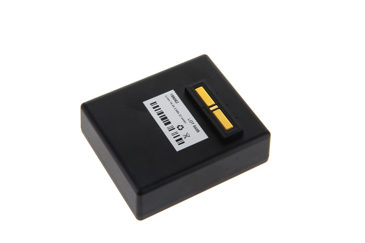 Black rectangular lithium-ion battery with gold-coloured contacts. On a white label: 14.4V 2.6Ah 37.44Wh, model ‘PABT4000LI’. Used as a power source for the Brother P950NW and PT-D800W printers.