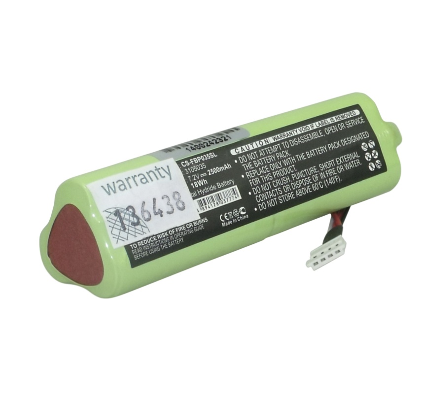 Batteria NiMH cilindrica verde CoPacks con un'estremità triangolare e cavi bianchi con connettore a 4 poli. Etichetta: 7,2 V, 2500 mAh, 18 Wh, modello 3105035, per Fluke Ti-10/Ti-25.