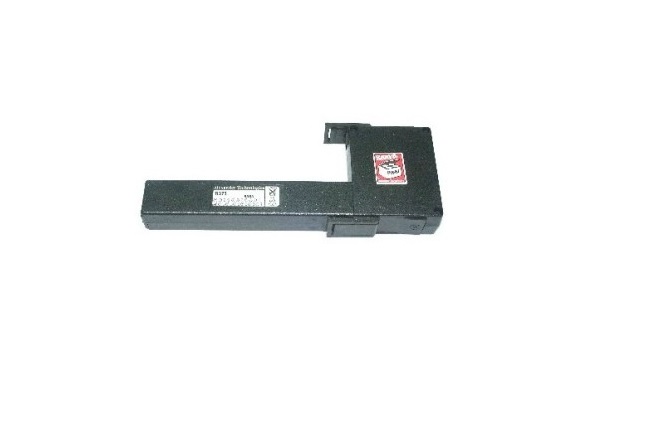 Conversione batteria NiCd a forma di L, grigio scuro, compatibile con radiocomandi Bosch, superficie leggermente ruvida. Sul lato lungo etichetta bianca con nome del produttore e numeri. Sulla parte rialzata etichetta rossa con logo " CoPacks".