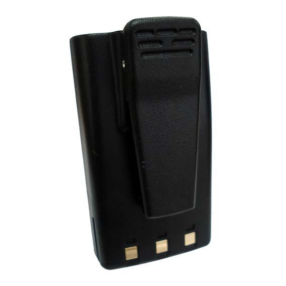 Batteria NiMH nera e rettangolare per radio, compatibile con Hytera TC500. È dotata di una clip da cintura integrata sul retro e di tre contatti quadrati dorati sul lato inferiore per l'alimentazione e la ricarica.