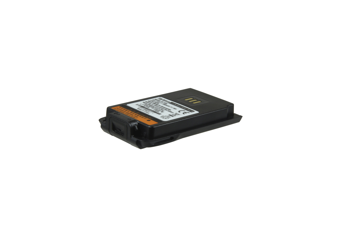 Batería original de iones de litio BL1504, negra y rectangular, para Hytera serie PD5/PD6, con etiqueta blanca con logotipo Hytera e info del modelo. En un extremo, contactos dorados y símbolo de advertencia naranja.