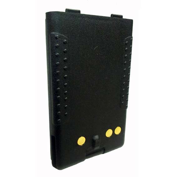Batteria NiMH nera dal design prismatico con superficie leggermente ruvida. Ai lati sono presenti file verticali di piccoli punti in rilievo. Sul bordo inferiore sono visibili tre contatti elettrici rotondi color oro per l'alimentazione.