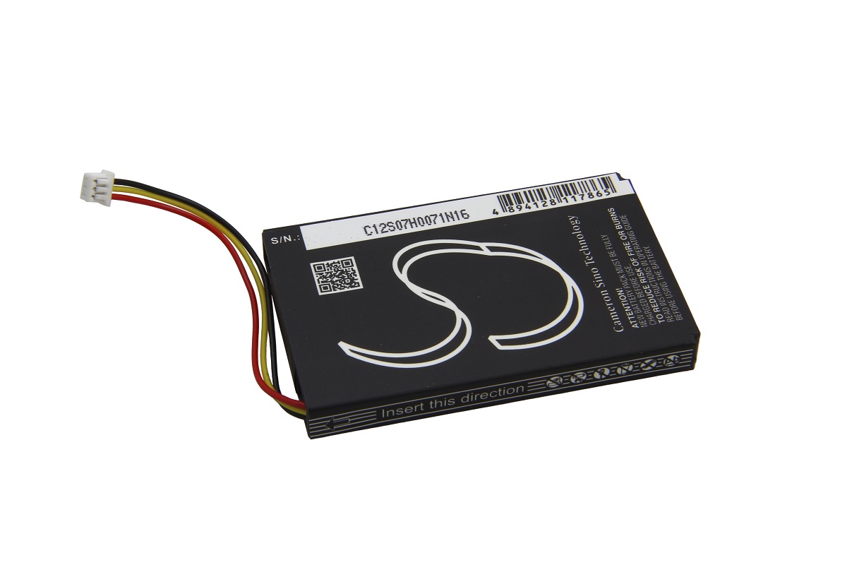 Schwarzer Li-Ion Akku mit weißem Etikett (Barcode, QR-Code, Seriennr. und 'Cs'-Logo von Cameron Sino). Kabel mit roten, gelben und schwarzen Adern zu weißem Stecker. CoPacks Akku für Autec AIR A4/A6/A8.