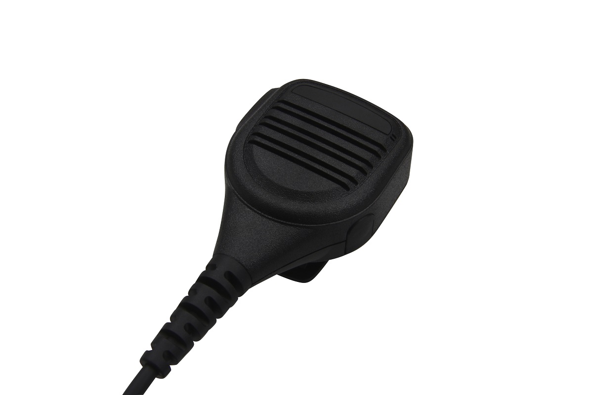 Microfono ad altoparlante GE-XM03 nero CoPacks con superficie dell'altoparlante scanalata e cavo di collegamento robusto. Con clip di fissaggio. Resistente all'acqua e alla polvere, compatibile con Kenwood, TK2202, TK2160, TK3202.