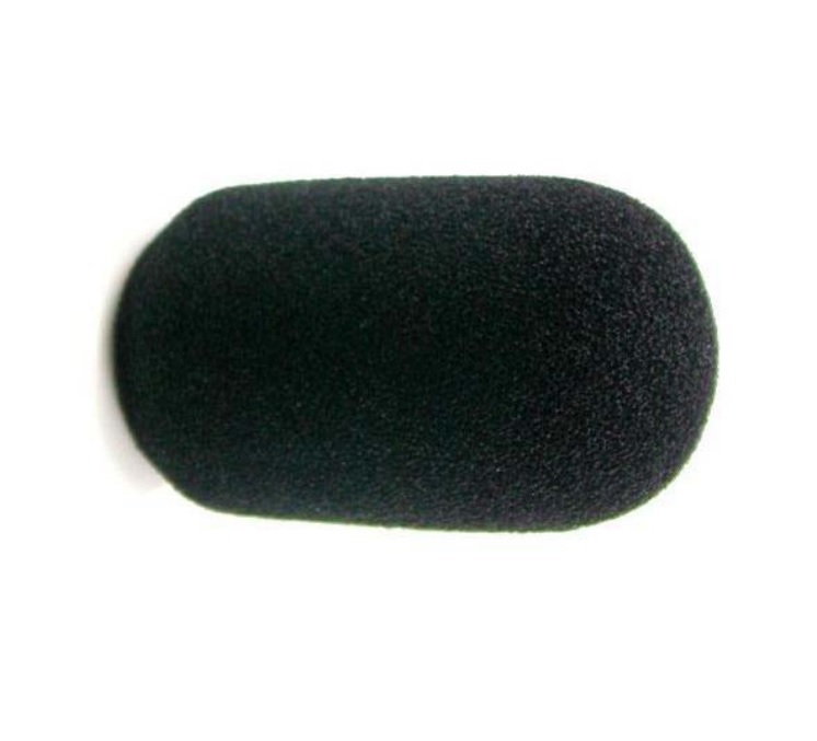 Cuscinetto microfono ovale in schiuma nera per microfoni da casco e cuffie-microfono TITAN. La trama fine e porosa attutisce il suono e protegge il microfono dall'umidità. Appoggiato su uno sfondo chiaro.
